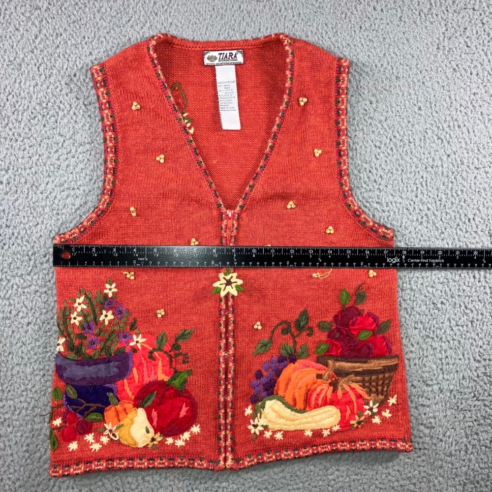 Vintage Tiara Int Vest Women Medium Fall Harvest Pumpkin Grandma Peasant Retro - Picture 4 of 8